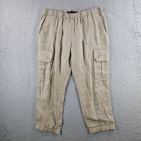 BCBGMaxAzria Pants - BCBGMAXAZRIA Womens Khaki Tan Cargo Pants Elastic Waist Ankle Zip Cropped XS